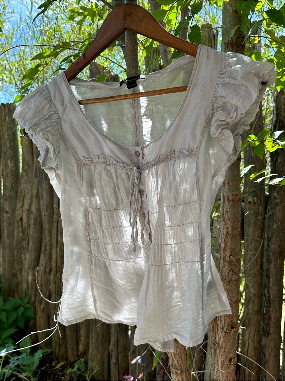 Light Ruffle Sleeve Cotton Peasant Top - Picture 4 of 7